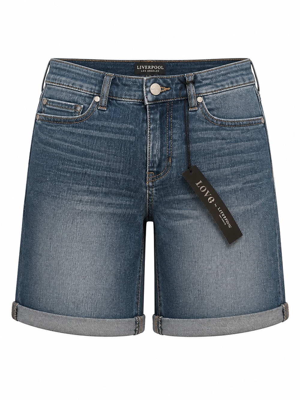 Liverpool Kristy High Rise Blue Mid-Wash Denim Roll Cuff Shorts Sz 4/27